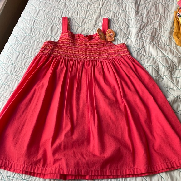 Gymboree dress red w Embroidery on top and a butterfly appliqué back zipper